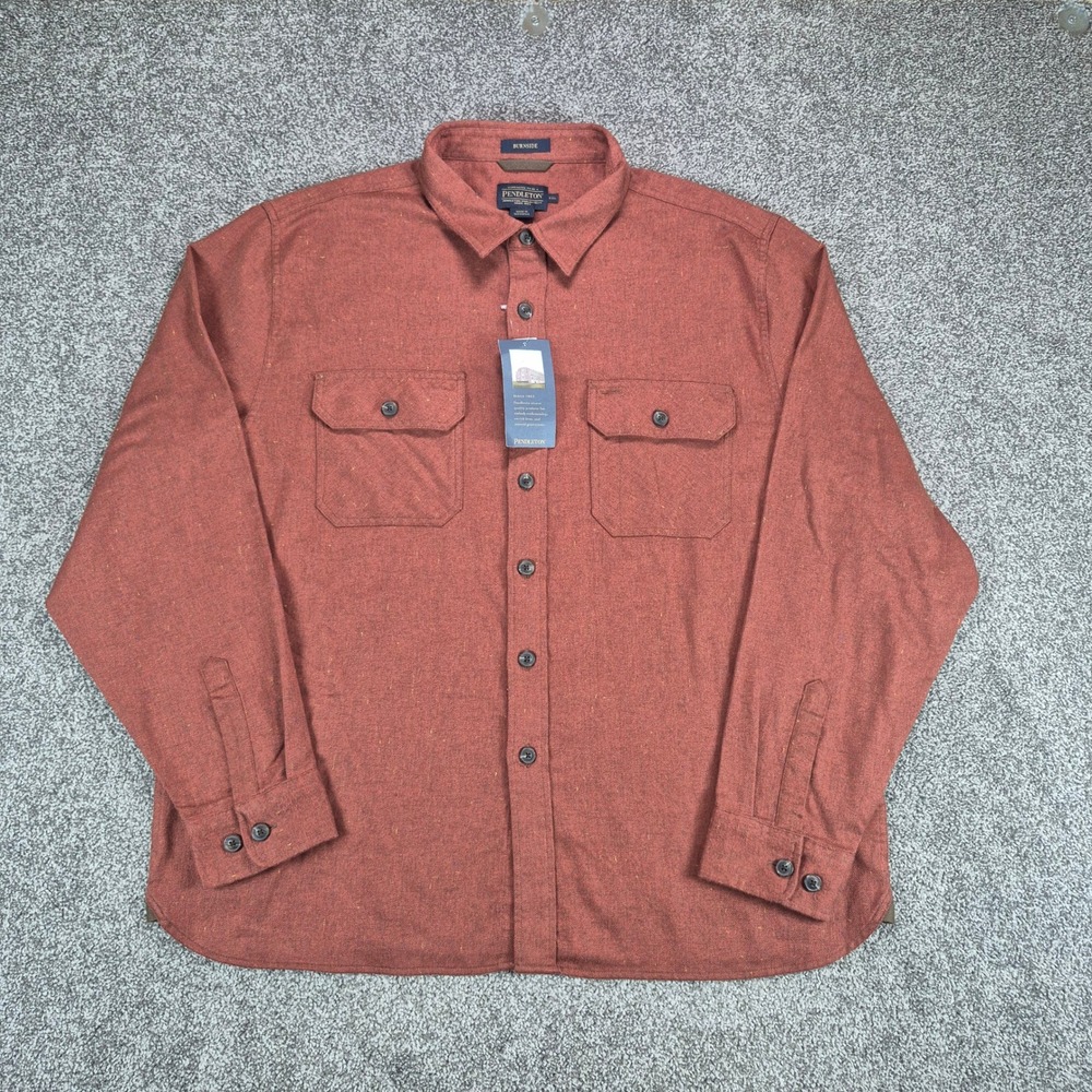NWT Pendleton Burnside Flannel Shirt Mens Large Red Donegal Heather Cotton